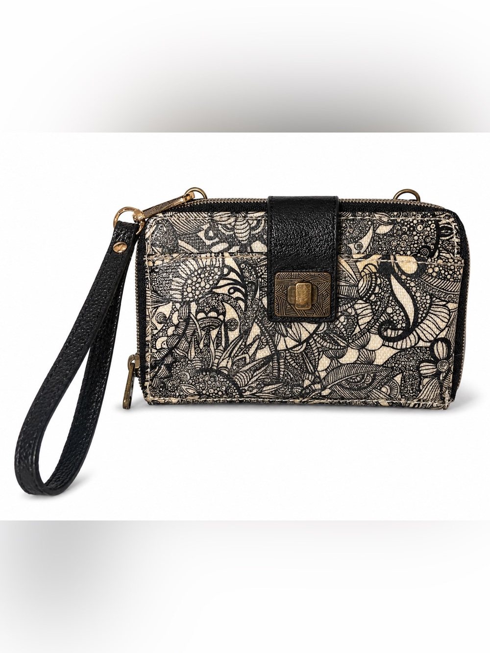 Sakroots Artist Circle Black White Wallet Wristlet Black White Floral Peace Boho